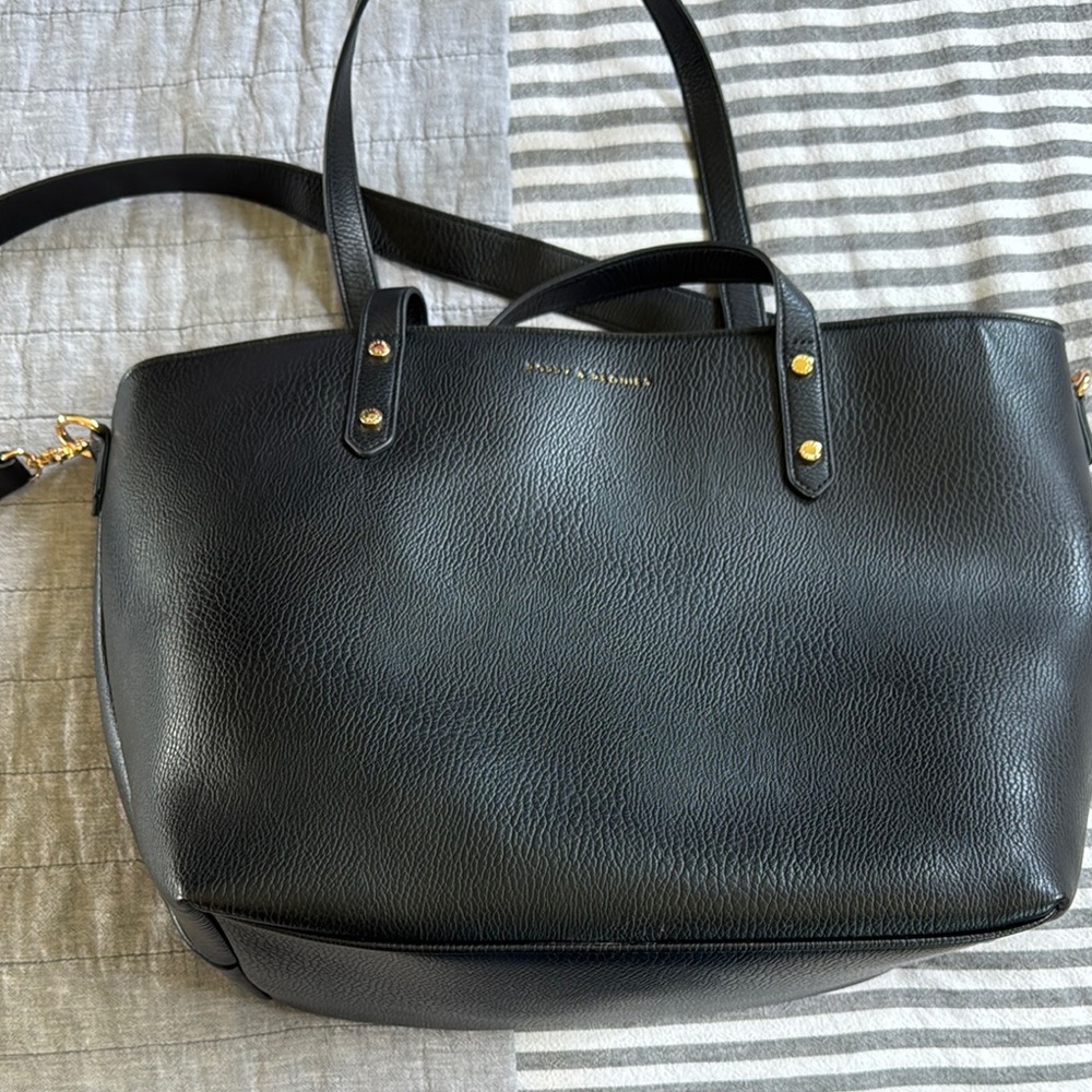 Poppy & Peonies Black vegan leather Tote Bag